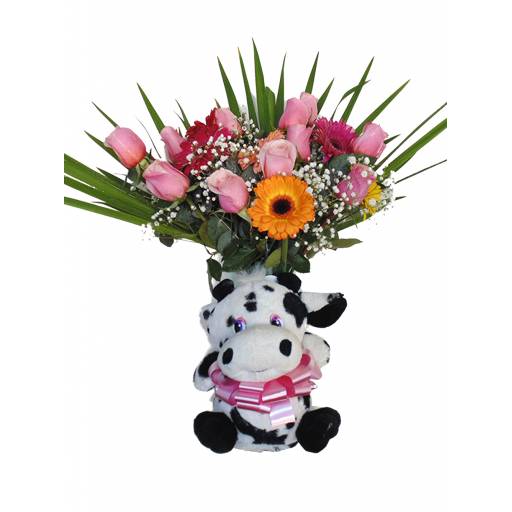 Nacimiento Grande en Florero con Rosas, Gerberas y Peluche 